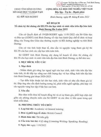 Kế hoạch tổ chức kỳ thi chứng chỉ IELTS