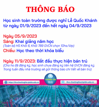 Thông báo nghỉ Lễ quốc khánh và Khai giảng