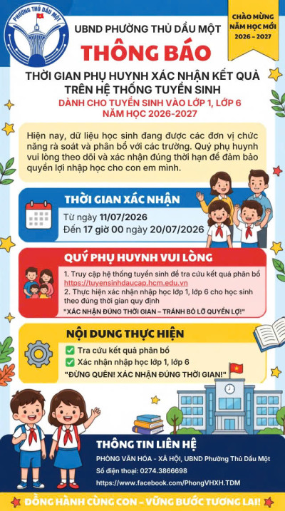 Thời gian Phụ huynh xác nhận kết quả trên hệ thống Tuyển sinh