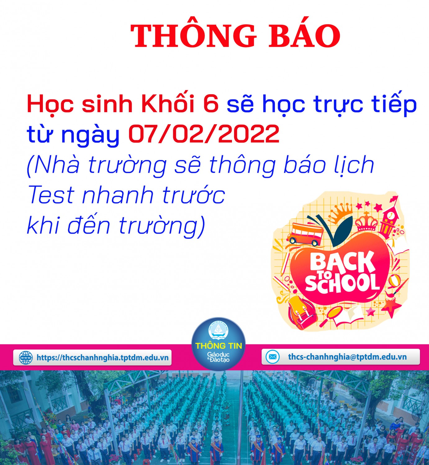Lịch học trở lại của khối 6