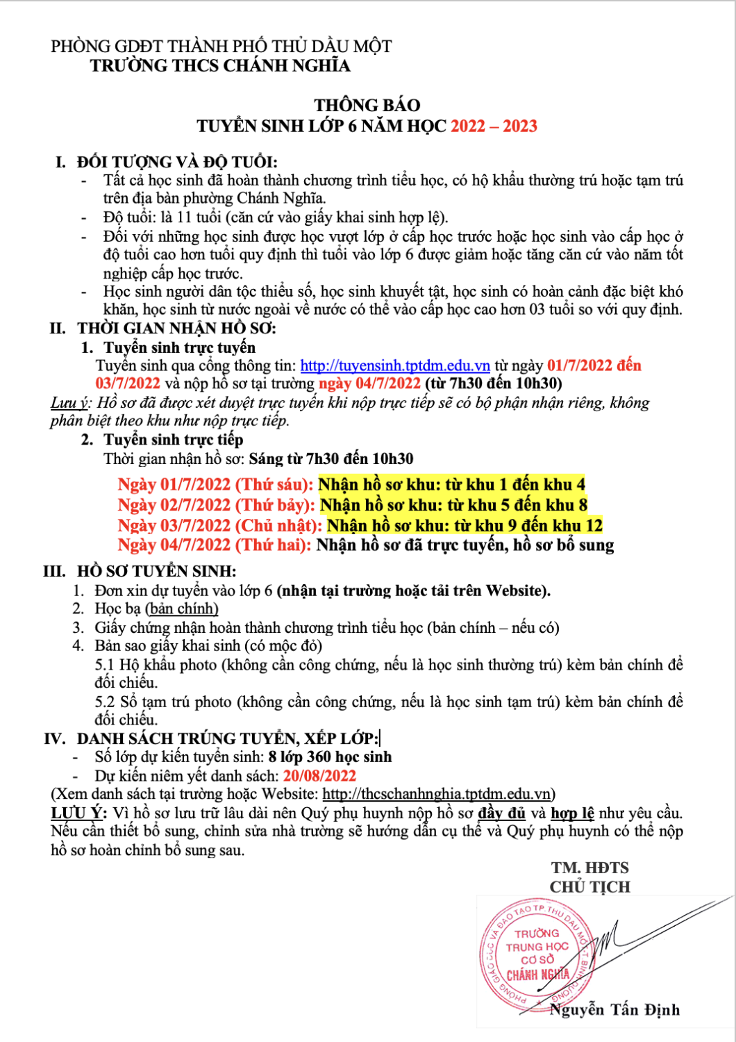 Thông báo tuyển sinh 6
