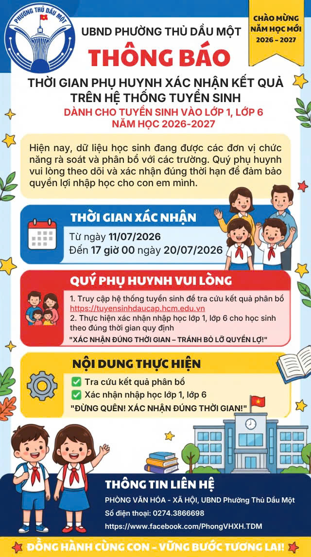 Thời gian Phụ huynh xác nhận kết quả trên hệ thống Tuyển sinh